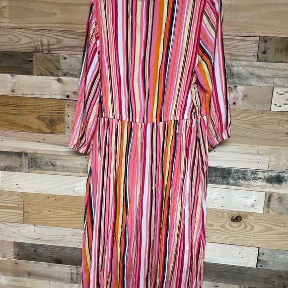 Lane Bryan size 16 Multi Colorful Striped V-neck Long Balloon Sleeve Maxi Dress - Picture 7 of 7